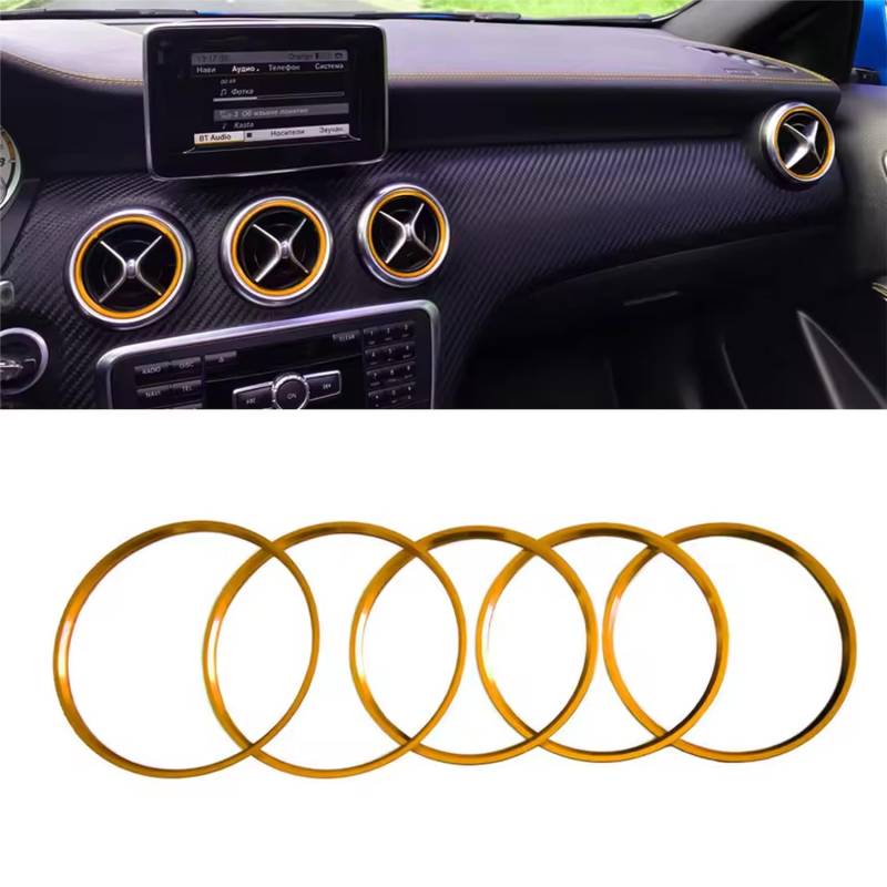 5PCS Youzzei Auto Klimaanlage Dekoration Ring, Mercedes Benz Ringe AufkleberLüftungsringe Für Mercedes Benz A B CLA GLA Klasse Aufkleber, Aluminiumlegierung Mercedes A Klasse Aufkleber- Golden von Youzzei