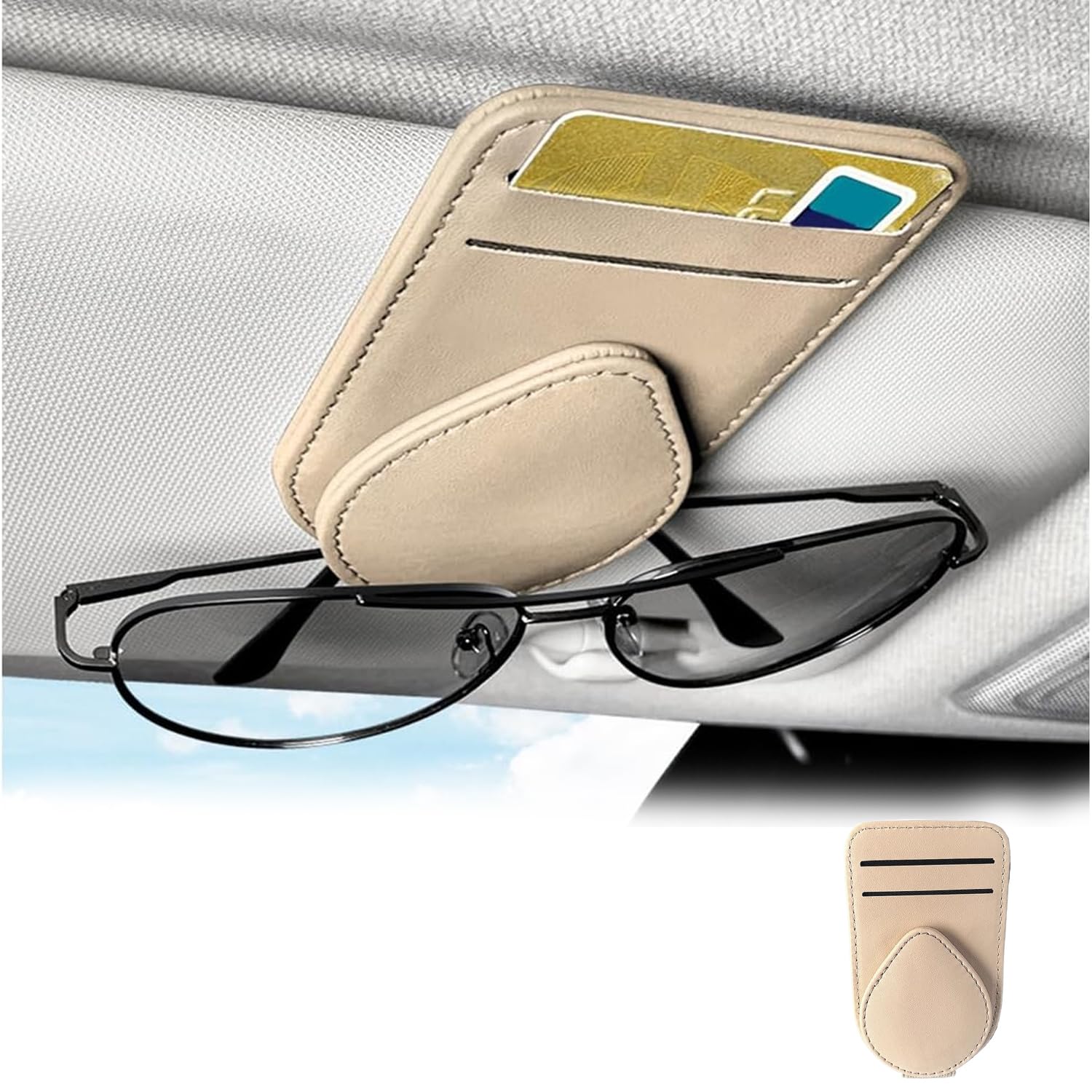 Youzzei Brillenhalter für Auto Sonnenblende, Universal Magnetische Sonnenbrillenhalter Auto, Aufgerüstet Leder Auto Brillenhalter für Ticket-Kartenclip, Auto Sonnenbrillen Halterung(Creme) von Youzzei