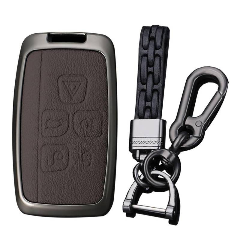 Ysbxitu 5 Knöpfe Schutzhülle mit Schlüsselanhänger Schutz autoschlüssel Box Passt für Land Rover Sport Range Rover Sport Metall Schlüsselring Schlüsselloser Zugang Schlüsselcase Key fob Cover（braun） von Ysbxitu