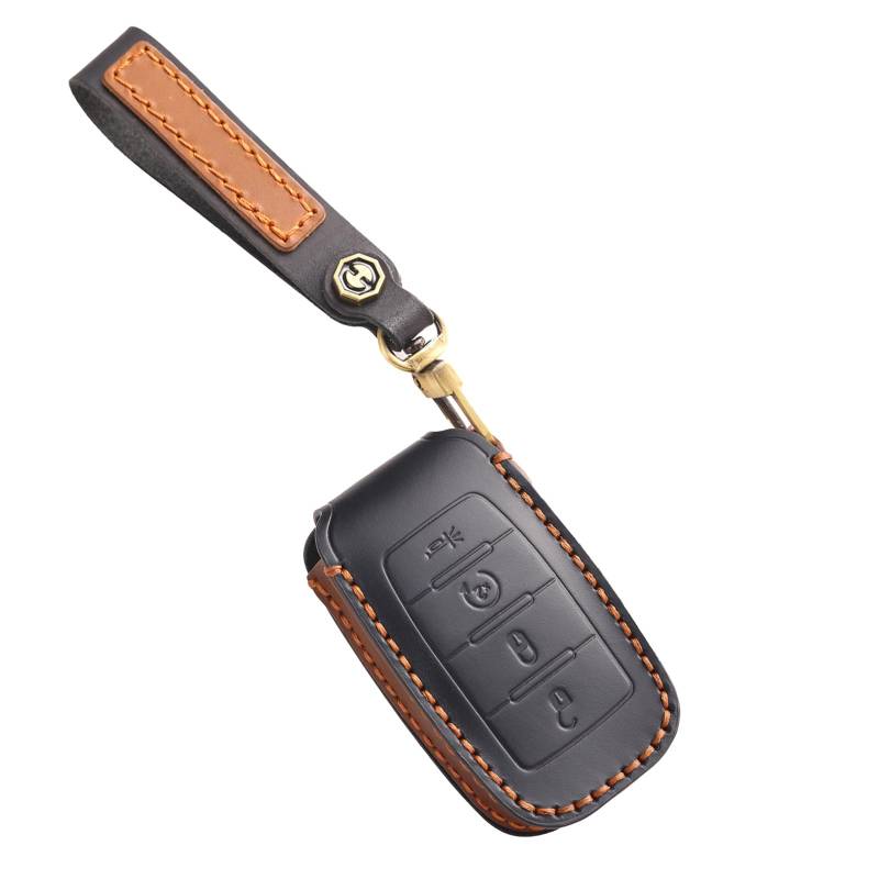 Ysbxitu Autoschlühlüssel Schutz Etui-Leder vossel Hülle Cover Schlüsseletui Passt für Dodge RAM 1500 RAM1500 RAM2500 TRX 2021 2020 vollständiger Schutz Schlüsselhülle 4 Tasten-Schwarz von Ysbxitu