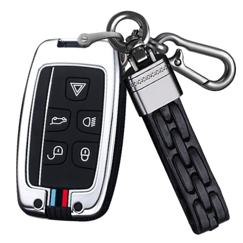 Ysbxitu Autoschlüssel Schutz Schlüssel Gehäuse für Land Rover Discovery Sport Auto Zubehör kompatibel mit Range Sport Rover Evoque Sport Jaguar XF XE F-pace wasserdichte-Schlüsselanhänger C Silber von Ysbxitu