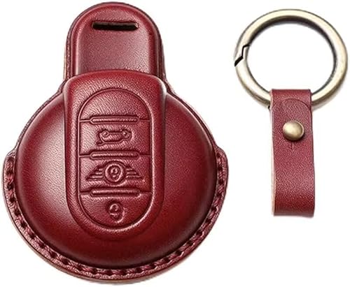 Ysbxitu Mini Autoschlüssel Hülle für BMW Mini Schlüsseletui Passt für BMW Mini Cooper F54 F55 F56 F57 F60 Leder Schlüsselanhänger Schlüsselcase Schutz Etui für Fernbedienung（3 Tasten-rot） von Ysbxitu