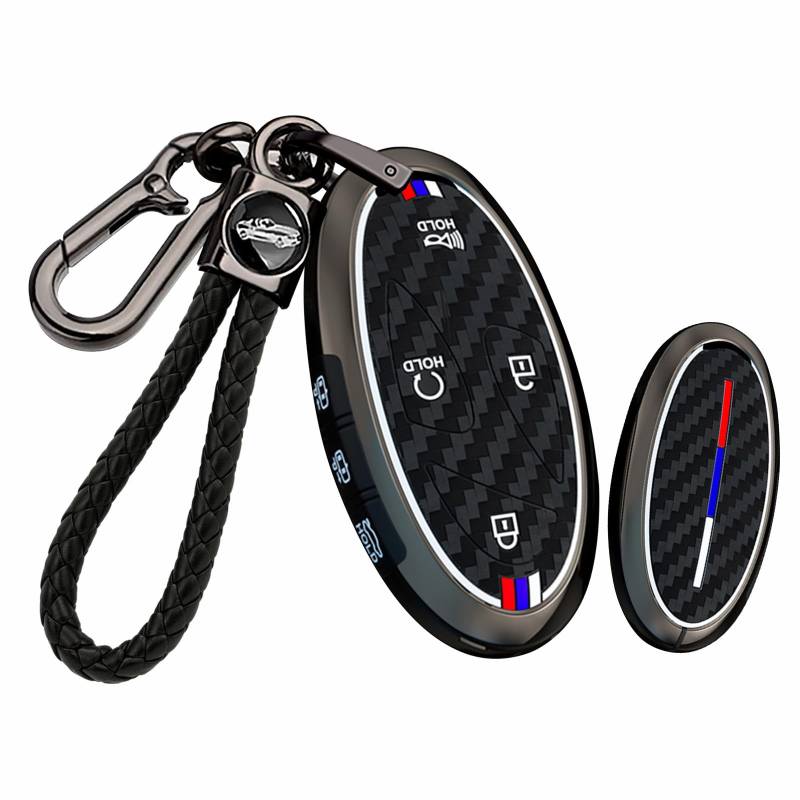 Ysbxitu Schlüsselhülle für Hyundai Schutzhülle Etui Kohlefaser Textur Silikon Zubehör kompatibel mit Hyundai Ioniq 5 6 KONA SX2 Grandeur GN7 2024 Autoschlüssel Tasche Abdeckung-7 Tasten A Schwarz von Ysbxitu