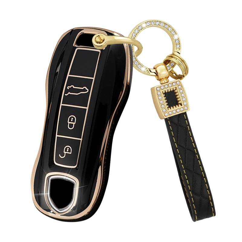 Ysbxitu Schlüsselhülle für Porsche Gehäuse der Fernbedienung Cover kompatibel mit Porsche Cayenne Panamera 911 971 9YA Macan Boxster Carrera Schlüsselgehäuse keyless go Schutz autoschlüssel schwarz von Ysbxitu