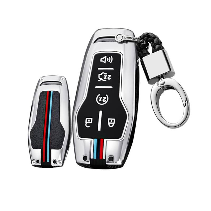 Ysbxitu Smart Autoschlüssel für Ford Auto Zubehör kompatibel mit Ford Fusion Mustang F-150 Edge Explorer für Lincoln MKZ MKC 5 Tasten Gehäuse der Fernbedienung Cover Schlüsselgehäuse Tuning- C Silber von Ysbxitu