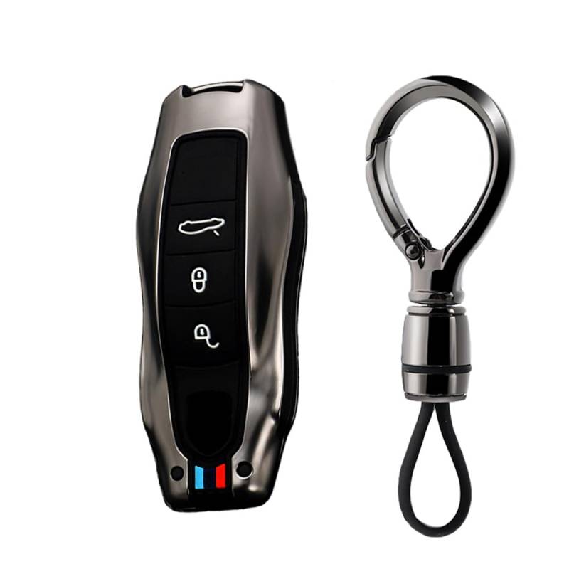 Ysbxitu Smart Autoschlüssel in Metall Auto Zubehör kompatibel mit Porsche Cayenne Panamera 911 971 9YA Macan Boxster Taycan Carrera Fernbedienung Cover Schlüsselgehäuse Auto Tuning-3 Tasten B Schwarz von Ysbxitu