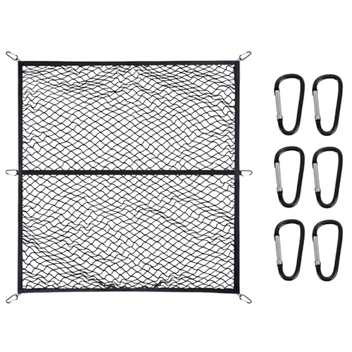 Gepäcknetz, Hochelastisches 120 x 120 cm Anhängernetz, Dehnbar Anhänger Netz mit 6 Metallhaken, Kofferraumnetz für LKW, Auto, Wohnmobil, Einlagige Netztasche zum Fixieren von leichten Gegenständen von Ysislybin