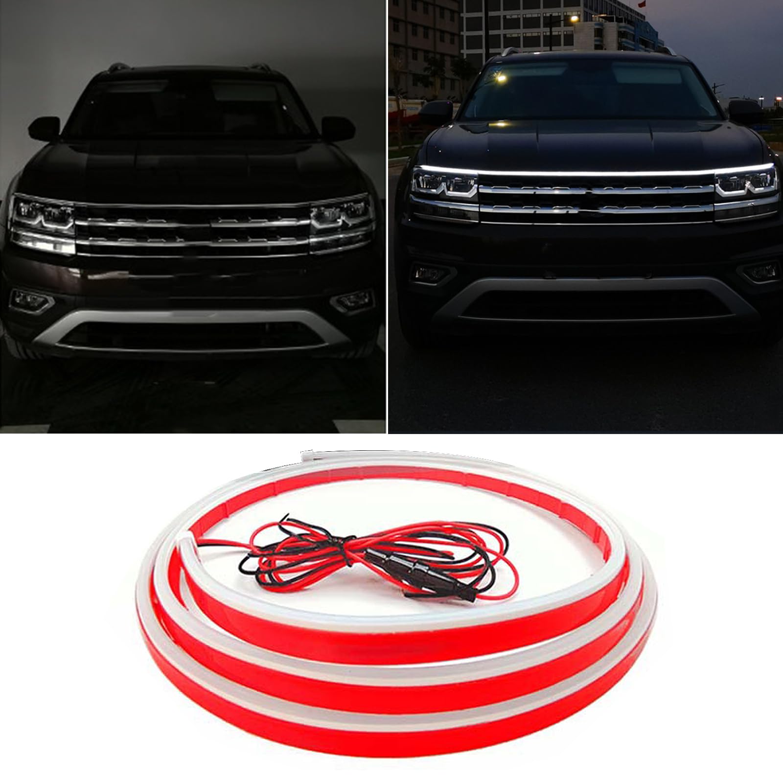 Universal Auto Tagfahrlicht, Auto Motorhaube Lichtstreifen Led Strip Auto Flexible Waterproof Auto Streifen Licht Dynamic Scan Start Up Kit Car Hood Light Strip für SUV, LKW von Ysislybin