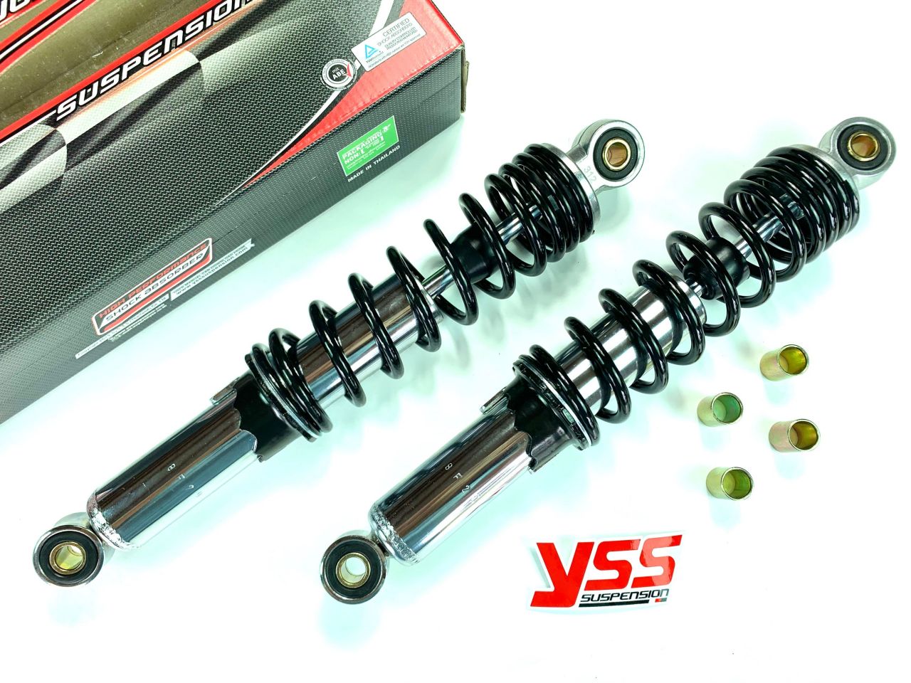 YSS Federbeine 320mm einstellbare Hydraulik Stoßdämpfer chrom schwarz von Yss