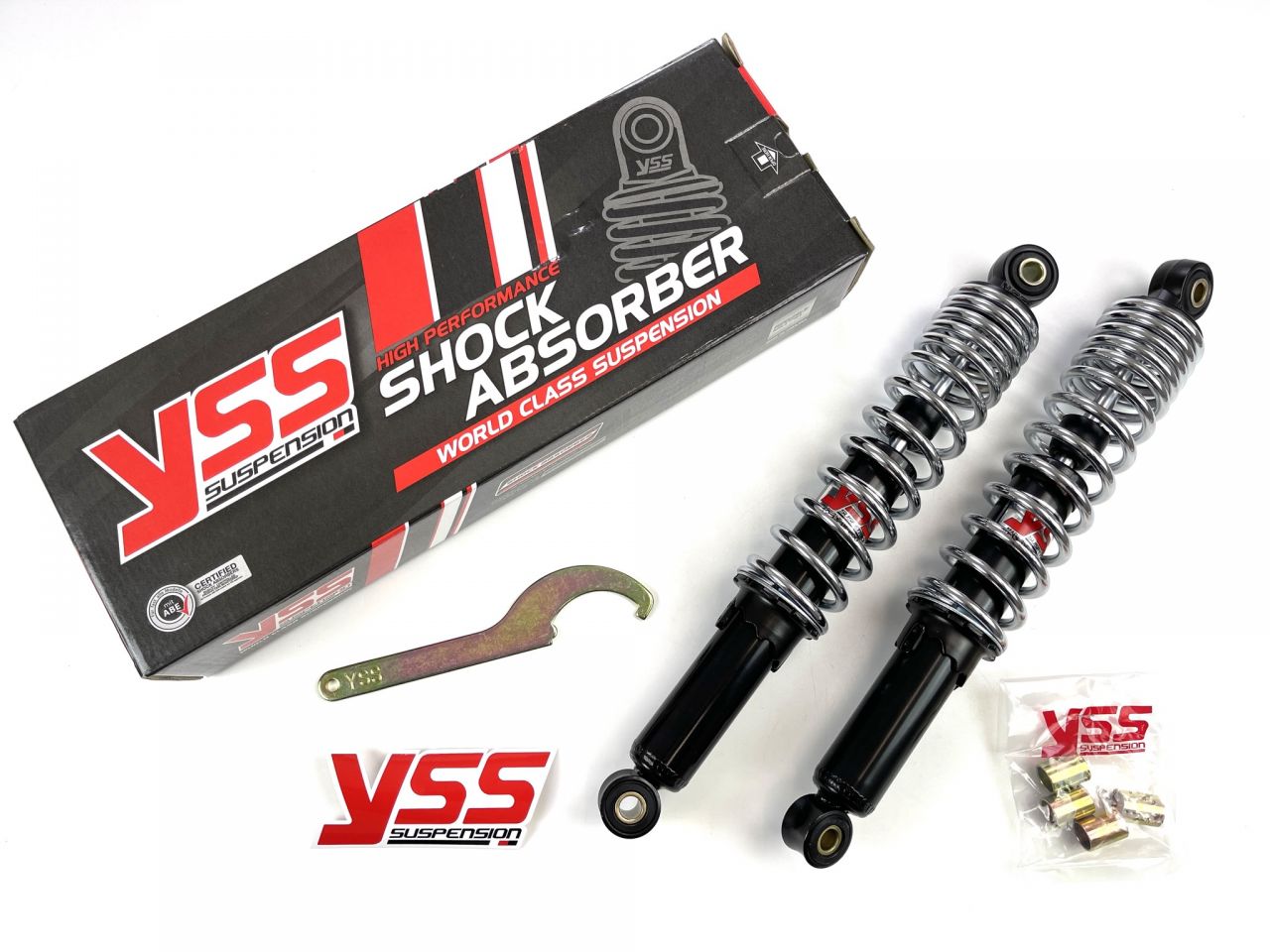 YSS Twin 340mm chrom Pro-X Öldruck Federbeine einstellbare Stoßdämpfer YSS Twin 340mm chrom Pro-X Öldruck Federbeine einstellbare Stoßdämpfer von Yss