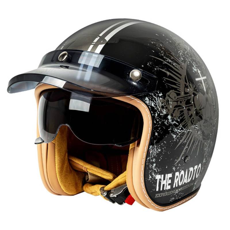 Deutsche Motorrad Halbhelme DOTECE-Zertifizierung Jethelm Retro Chopper Helm Scooter-Helm Mit Sonnenblende Halbschalenhelm Offenem Helm Für Herren Damen Four Seasons 4,XXL:63-64CM von YuanLiang