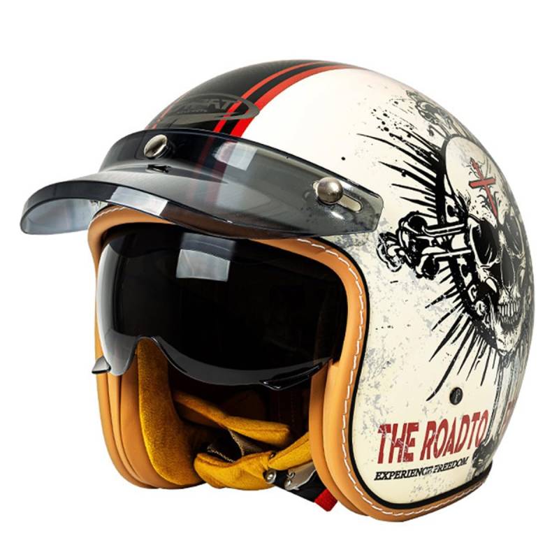 Deutsche Motorrad Halbhelme DOTECE-Zertifizierung Jethelm Retro Chopper Helm Scooter-Helm Mit Sonnenblende Halbschalenhelm Offenem Helm Für Herren Damen Four Seasons 5,L:59-60CM von YuanLiang