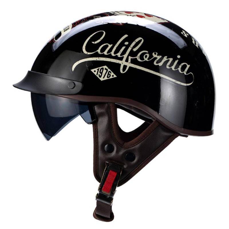 Halbschalenhelm DOTECE-Zulassung Retro Jethelm Scooter-Helm Offenem Helm Chopper Helm Mit Sonnenblende Brain-Cap Motorradhelm Retro Halbhelm Für Damen Herren 3,XL:61-62CM von YuanLiang