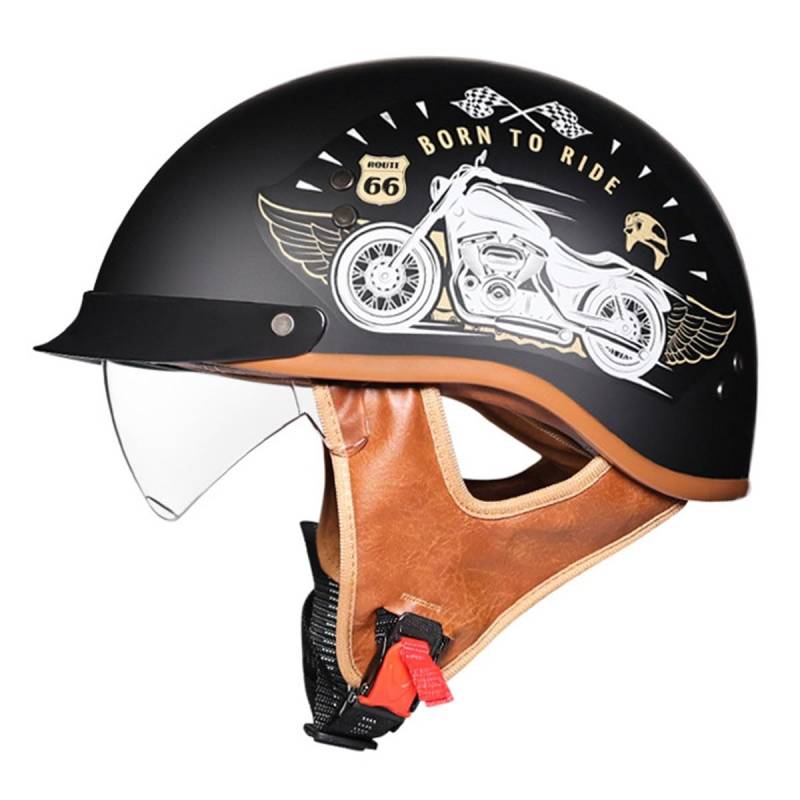 Halbschalenhelm ECEDOT Zulassungiber Motorradhelm Brain-Cap Halbschale Jet-Helm Roller-Helm Retro Half Helm Mit Built-In Visier Offenem Helm Für Cruiser Scooter Biker Moped 2,L:59-60CM von YuanLiang