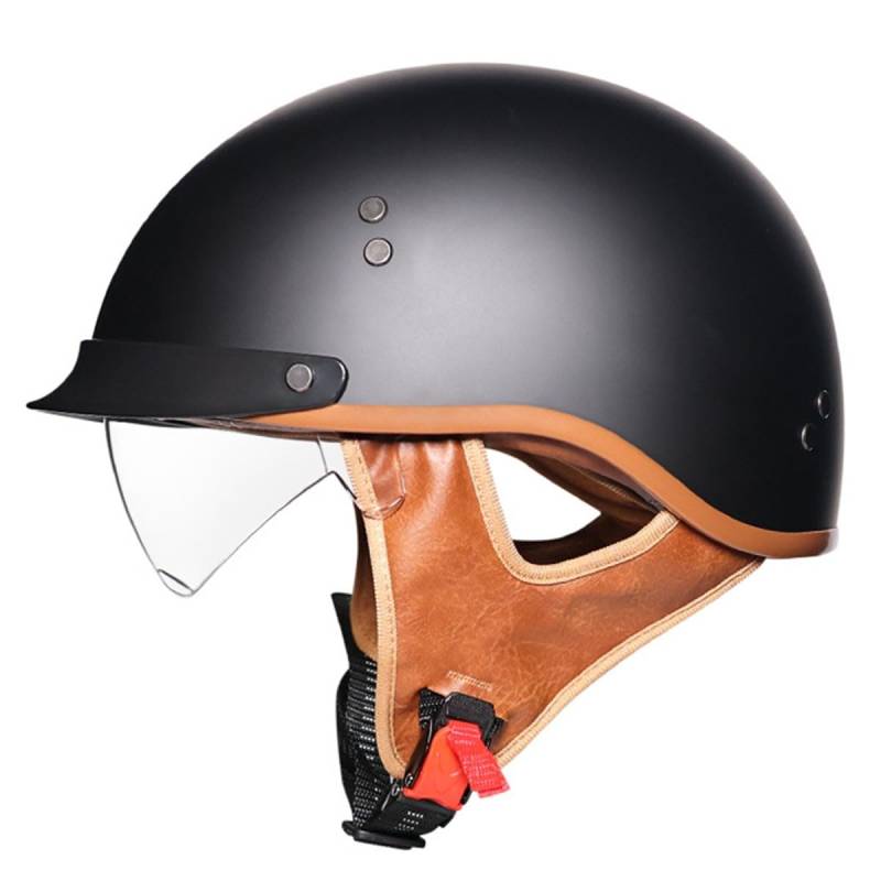 Halbschalenhelm ECEDOT Zulassungiber Motorradhelm Brain-Cap Halbschale Jet-Helm Roller-Helm Retro Half Helm Mit Built-In Visier Offenem Helm Für Cruiser Scooter Biker Moped 3,L:59-60CM von YuanLiang