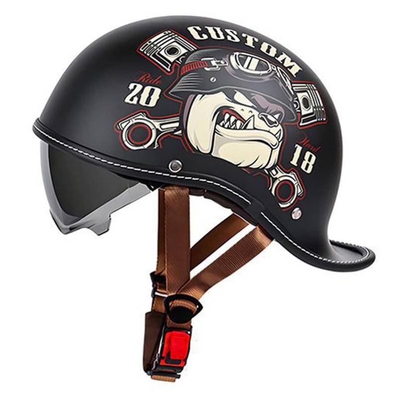 Halbschalenhelm Jethelm ECEDOT-Zulassung Vintage Motorradhelm Baseball Cap Cruiser Scooter Helm Mit Built-In Visier Retro Motorrad Halbhelm Rollerhelm Für Herren Damen 1,XXL:63-64CM von YuanLiang