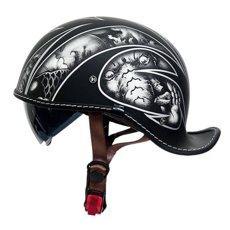 Halbschalenhelm Jethelm ECEDOT-Zulassung Vintage Motorradhelm Baseball Cap Cruiser Scooter Helm Mit Built-In Visier Retro Motorrad Halbhelm Rollerhelm Für Herren Damen 3,XXL:63-64CM von YuanLiang