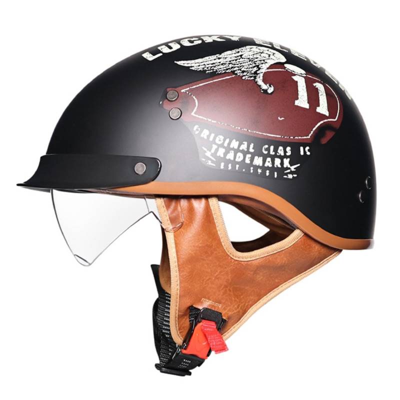 Motorradhelm Halbschalenhelm Retro Jethelm Mit Sonnenblende Scooter-Helm Offenem Helm Chopper Helm ECEDOT Zulassungiber Motorrad Halbhelm Straßenhelm Für Damen Und Herren 2,XL:61-62CM von YuanLiang