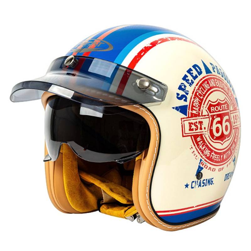 Retro Motorrad Halbhelme Motorradhelm DOTECE-Zertifizierung Jethelm Halbschalenhelm Für Herren Und Damen Mit Sonnenblende 3/4 Moped Scooter Offenem Helm 2,L:59-60CM von YuanLiang