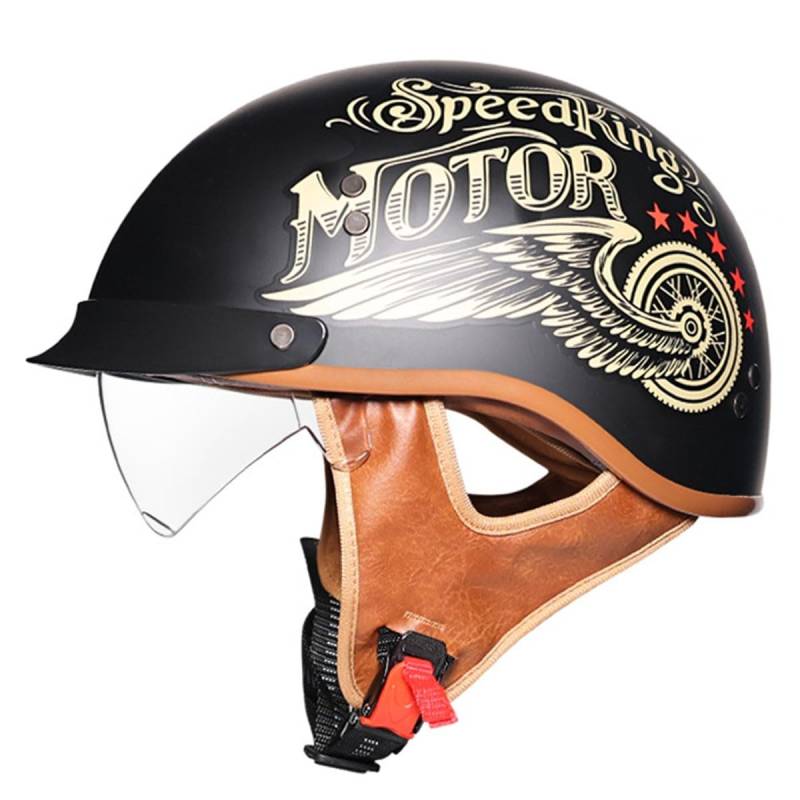 Retro Motorradhelm Halbschalenhelm ECEDOT Zulassung Deutscher Stil Jethelm Roller Cool Helm Mit Sonnenblende Unisex Motorrad Offener Helm Für Cruiser Chopper Scooter 6,XXL:63-64CM von YuanLiang