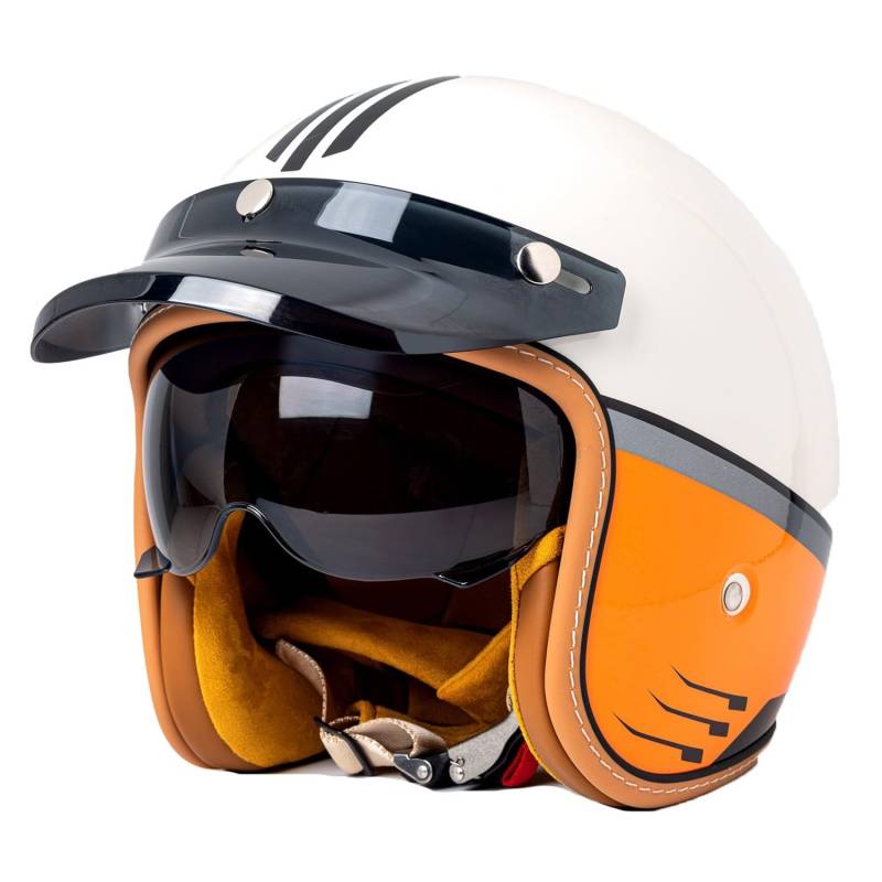 Retro Oldtimer Halbschale Jethelm Motorrad-Helm DOTECE-Zulassung 3/4 Motorradhelm Halbschalenhelm Rollerhelm Cruiser Chopper Mit Sonnenblende Offener Helm Für Damen Herren 2,XXL:63-64CM von YuanLiang