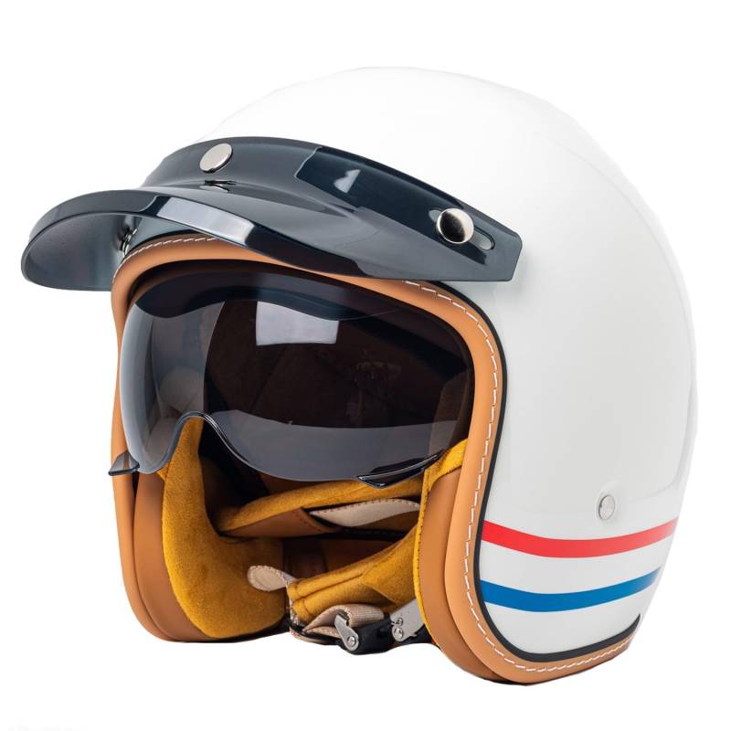 Retro Oldtimer Halbschale Jethelm Motorrad-Helm DOTECE-Zulassung 3/4 Motorradhelm Halbschalenhelm Rollerhelm Cruiser Chopper Mit Sonnenblende Offener Helm Für Damen Herren 3,L:59-60CM von YuanLiang