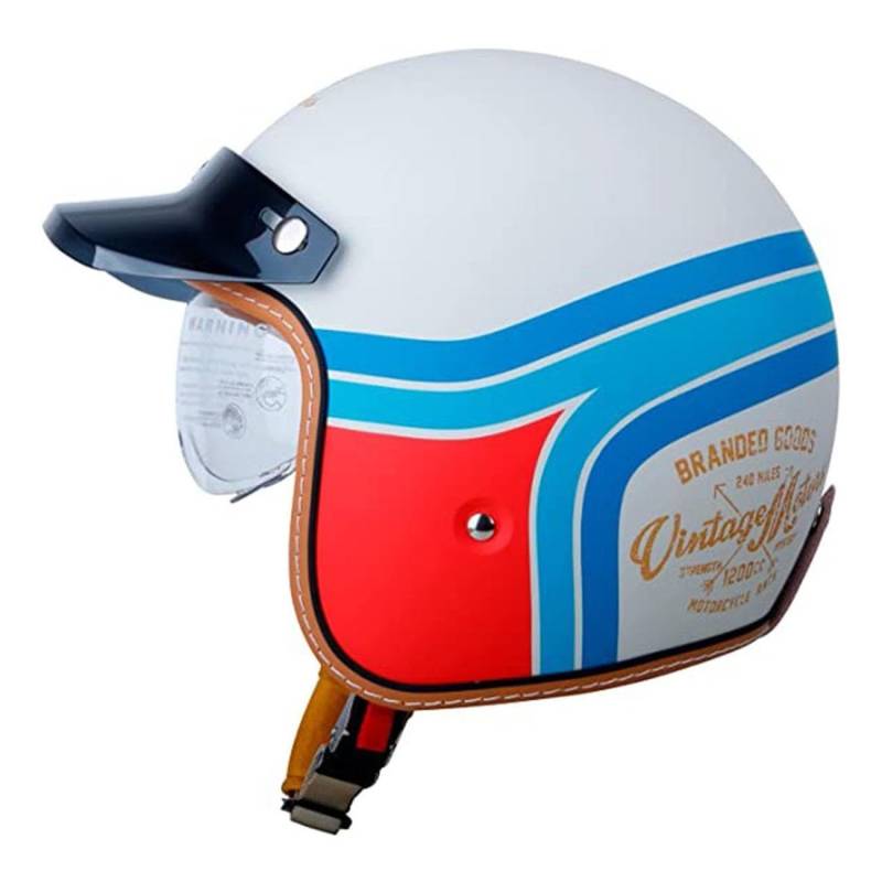 Retro Oldtimer Halbschale Jethelm Motorrad-Helm DOTECE-Zulassung 3/4 Motorradhelm Halbschalenhelm Rollerhelm Cruiser Chopper Mit Sonnenblende Offener Helm Für Damen Herren 4,XXL:63-64CM von YuanLiang