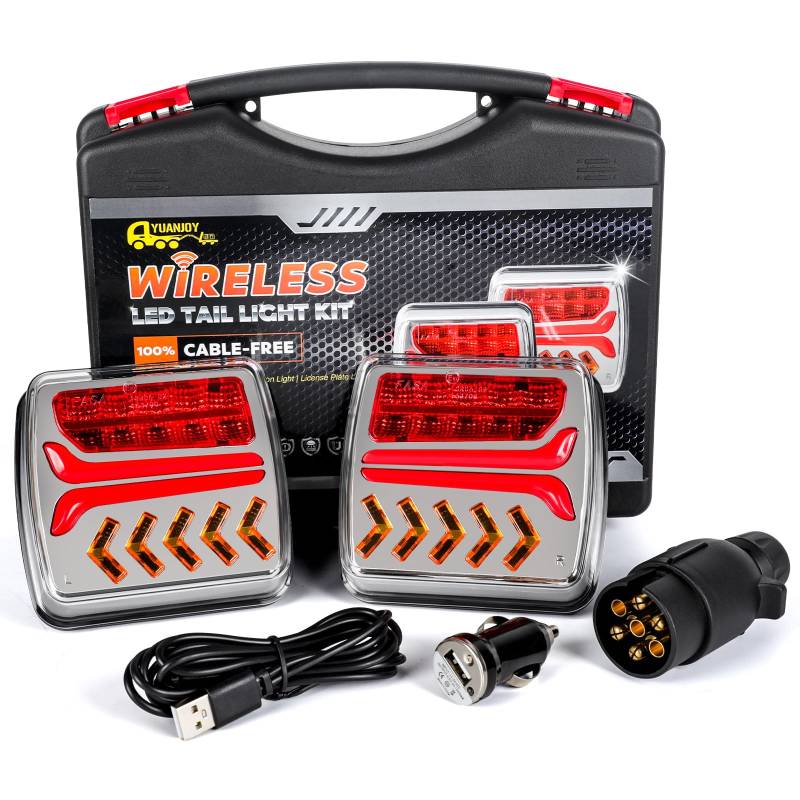 Yuanjoy Magnetische kabellose LED Rücklichter Anhänger Set, 12V KabelDynamische Anhänger Rücklichter, Rücklicht Auto Wohnwagen Wasserdicht Rücklichter Anhänger E-Mark von Yuanjoy