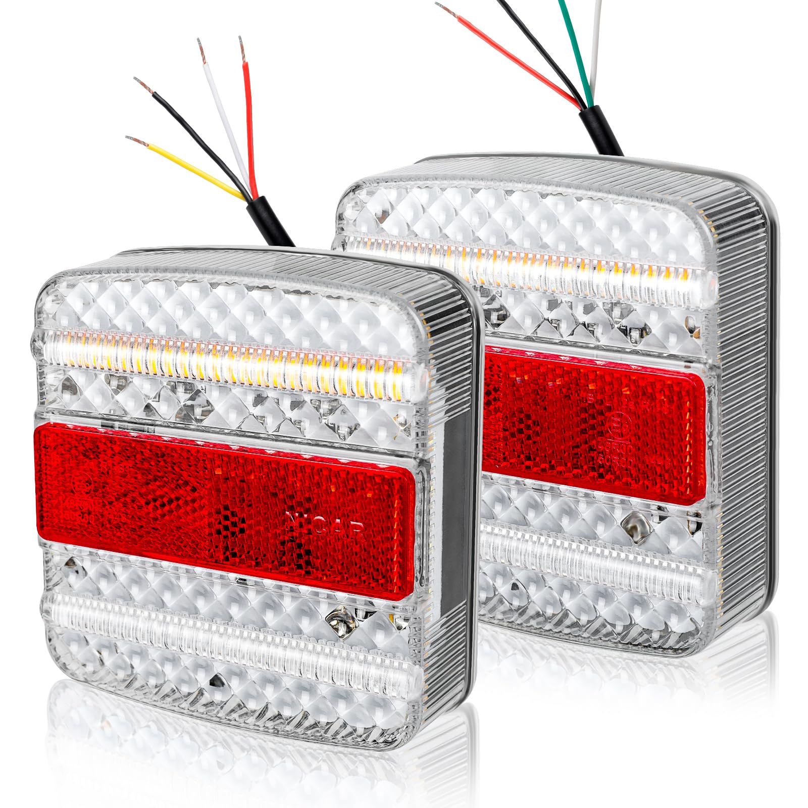 Yuanjoy 2 Stück LED Rückleuchten Satz für Anhänger 12 V 24V - 5 Funktion - Integriert Bremslichter, Blinker, Positionslichter, Kennzeichenbeleuchtung, Reflektor von Yuanjoy
