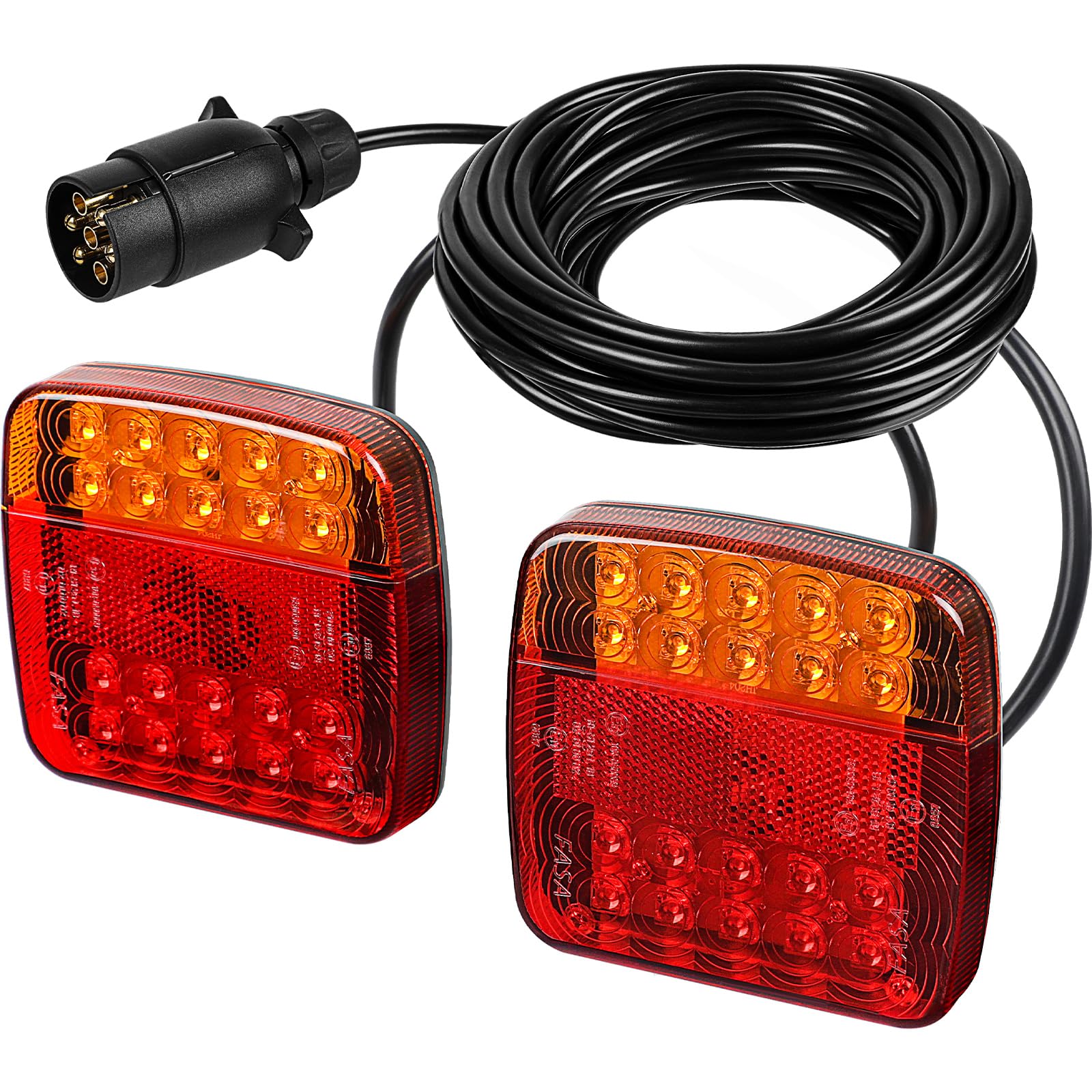 Yuanjoy 7-polig LED Rücklichter für Anhänger mit 7.5 m Kabel Vorverkabelt 12V LKW Rückleuchten mit E-Prüfzeichen, Wasserdicht Rücklicht Magnetisch Heckleuchten Plug-and-Play von Yuanjoy