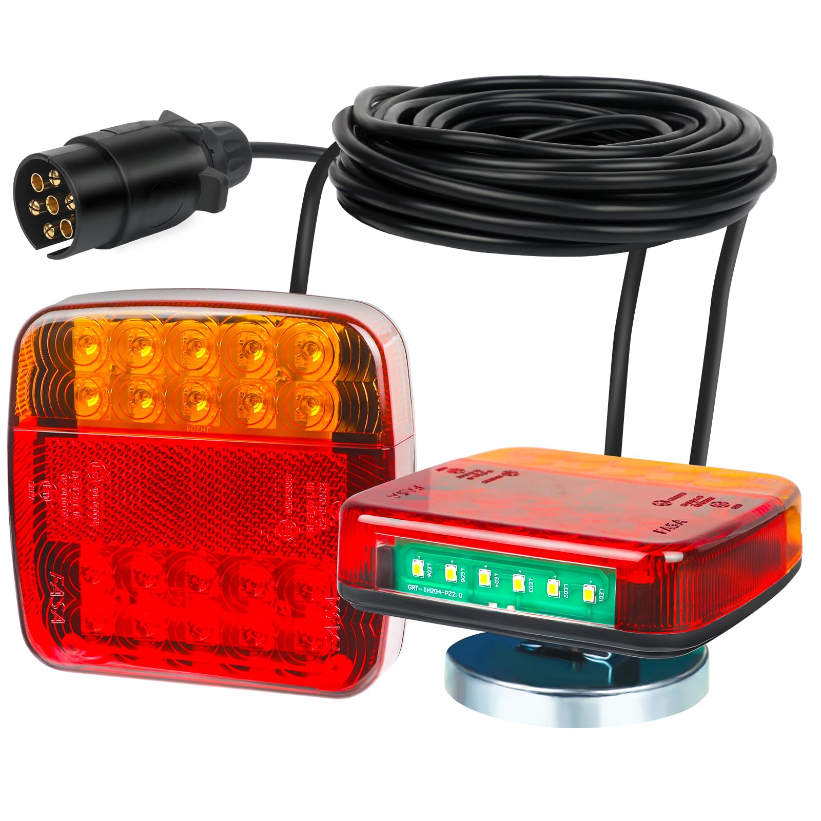 Yuanjoy 7-polig LED Rücklichter für Anhänger mit 7.5 m Kabel Vorverkabelt 12V LKW Rückleuchten mit E-Prüfzeichen, Wasserdicht Rücklicht Magnetisch Heckleuchten Plug-and-Play Yuanjoy 7-polig LED Rücklichter für Anhänger mit 7.5 m Kabel Vorverkabelt 12V LKW Rückleuchten mit E-Prüfzeichen, Wasserdicht Rücklicht Magnetisch Heckleuchten Plug-and-Play von Yuanjoy