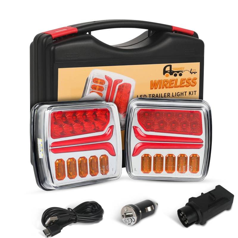 Yuanjoy LED Drahtlose Rückleuchten Set, für Anhänger, Kabelloses 12V Magnetische Rücklichter mit Wasserdicht E-Prüfzeichen, Wiederaufladbare von Yuanjoy