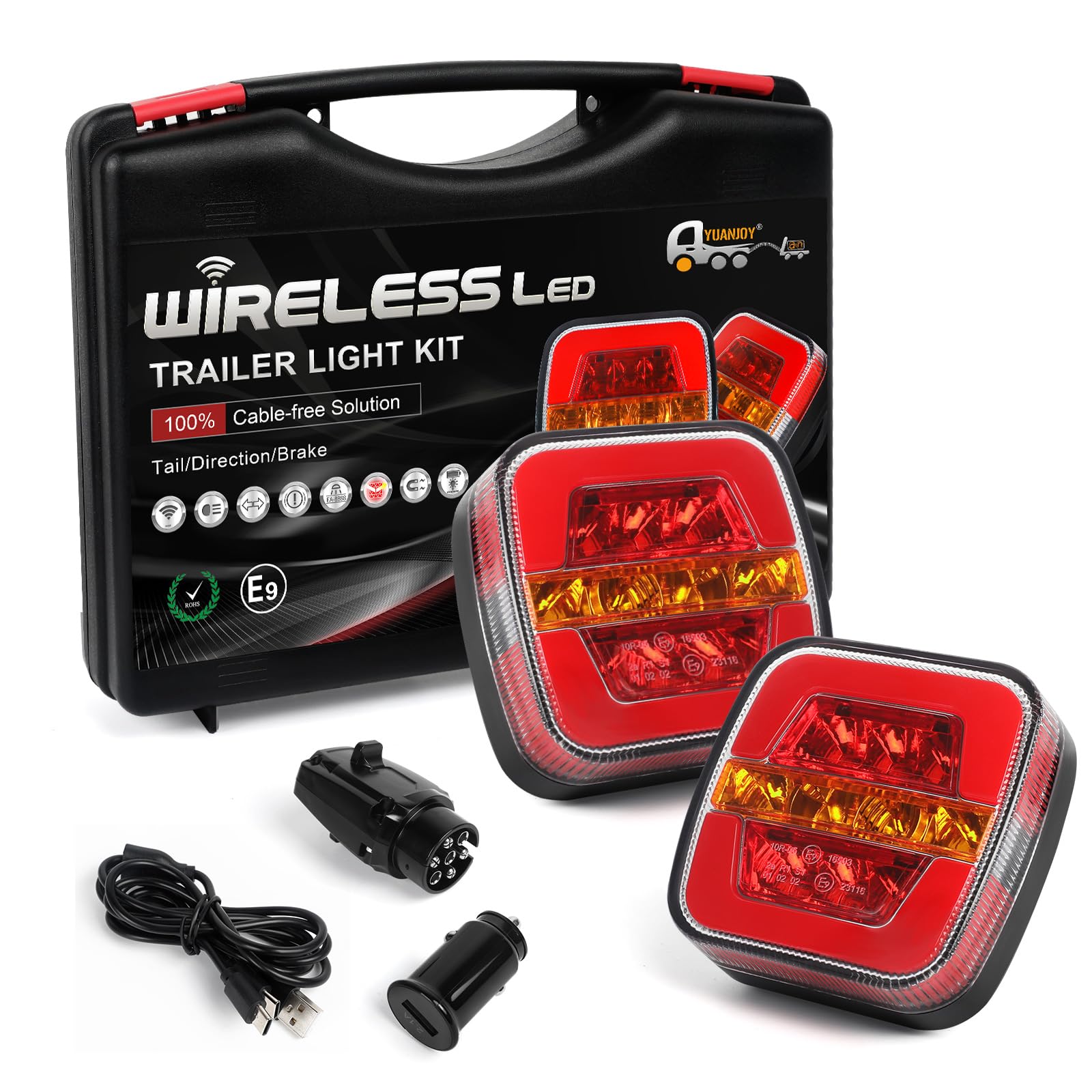 Yuanjoy Kabellose Rücklichter Set, 12/24V Magnetische Anhänger Beleuchtung, Dynamische LED Anhänger Rückleuchten für LKW, Wohnwagen oder LKW Heck ECE EMV Yuanjoy Kabellose Rücklichter Set, 12/24V Magnetische Anhänger Beleuchtung, Dynamische LED Anhänger Rückleuchten für LKW, Wohnwagen oder LKW Heck ECE EMV von Yuanjoy