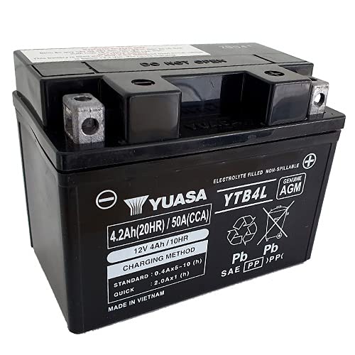 Batterie YUASA YTB4L / YB4L-B (WC) AGM geschlossen, 12V|4Ah|CCA:50A (121x71x93mm) für Peugeot TKR 50 Baujahr 2004 von Yuasa