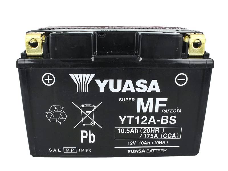 Motorradbatterie Yuasa YT12A-BS - wartungsfrei - 12 V 10 Ah - Maße: 150 x 87 x 106 mm kompatibel mit SUZUKI GSX-S750 750 2015-2019 von Yuasa
