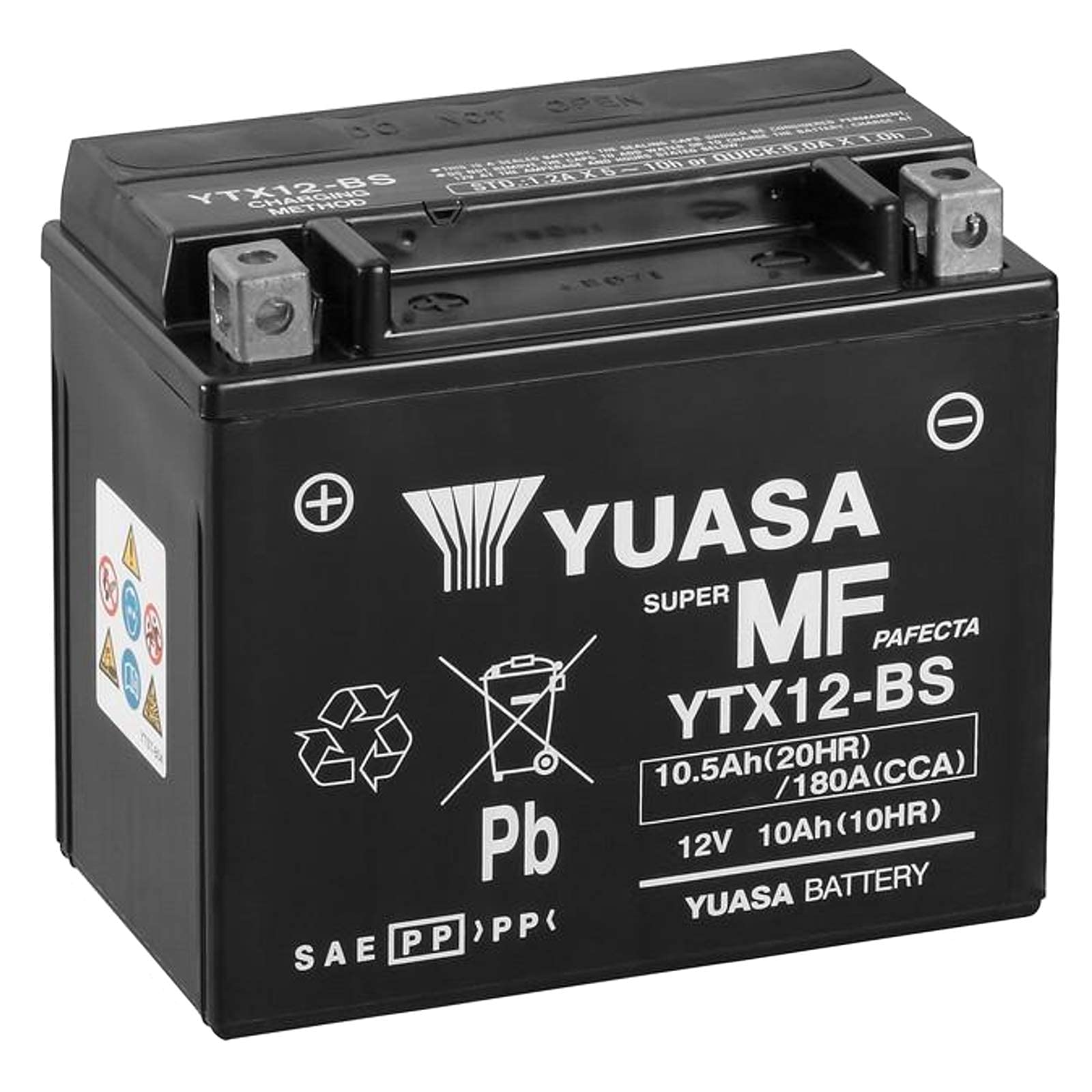 Motorradbatterie Yuasa YTX12-BS - Wartungsfrei - 12 V 10 Ah - Maße: 150 x 87 x 131 mm kompatibel mit Piaggio Nexus 125 von Yuasa
