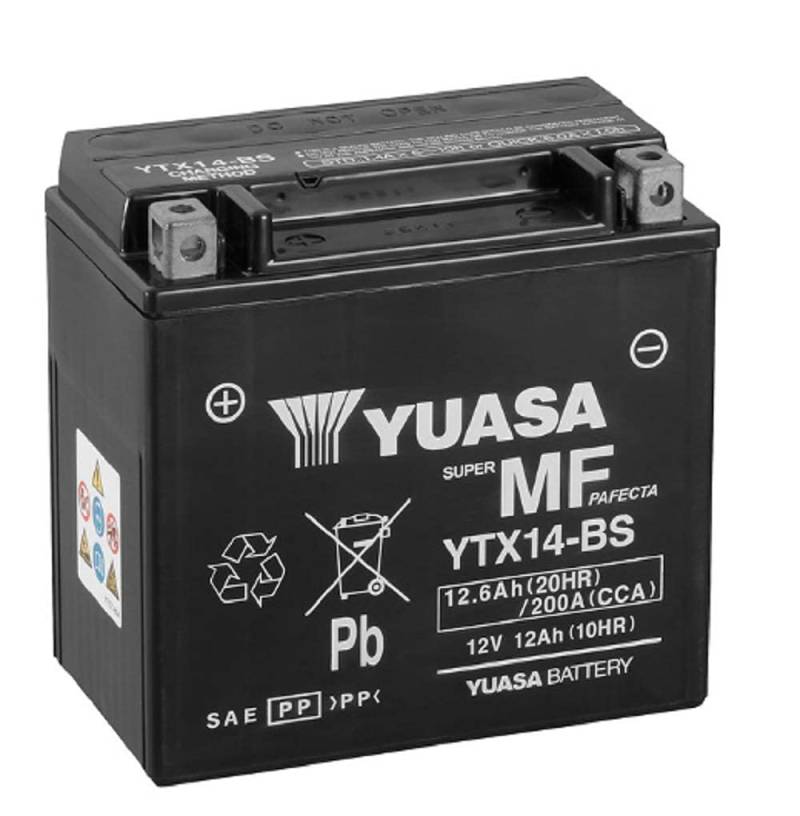 Motorradbatterie Yuasa YTX14-BS - Wartungsfrei - 12 V 12 Ah - Maße: 150 x 87 x 147 mm kompatibel mit Suzuki DL V-STROM 1000 2001/2010 von Yuasa