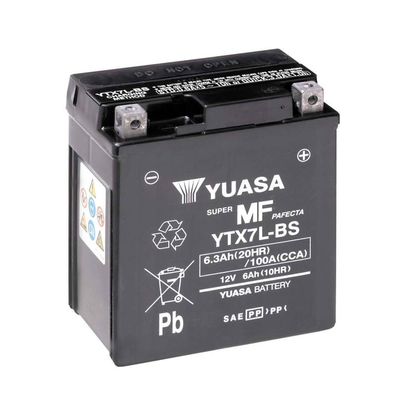 Motorradbatterie Yuasa YTX7L-BS - Wartungsfrei - 12 V 6 Ah - Maße: 114 x 71 x 131 mm kompatibel mit APRILIA RS4 125 2011- von Yuasa