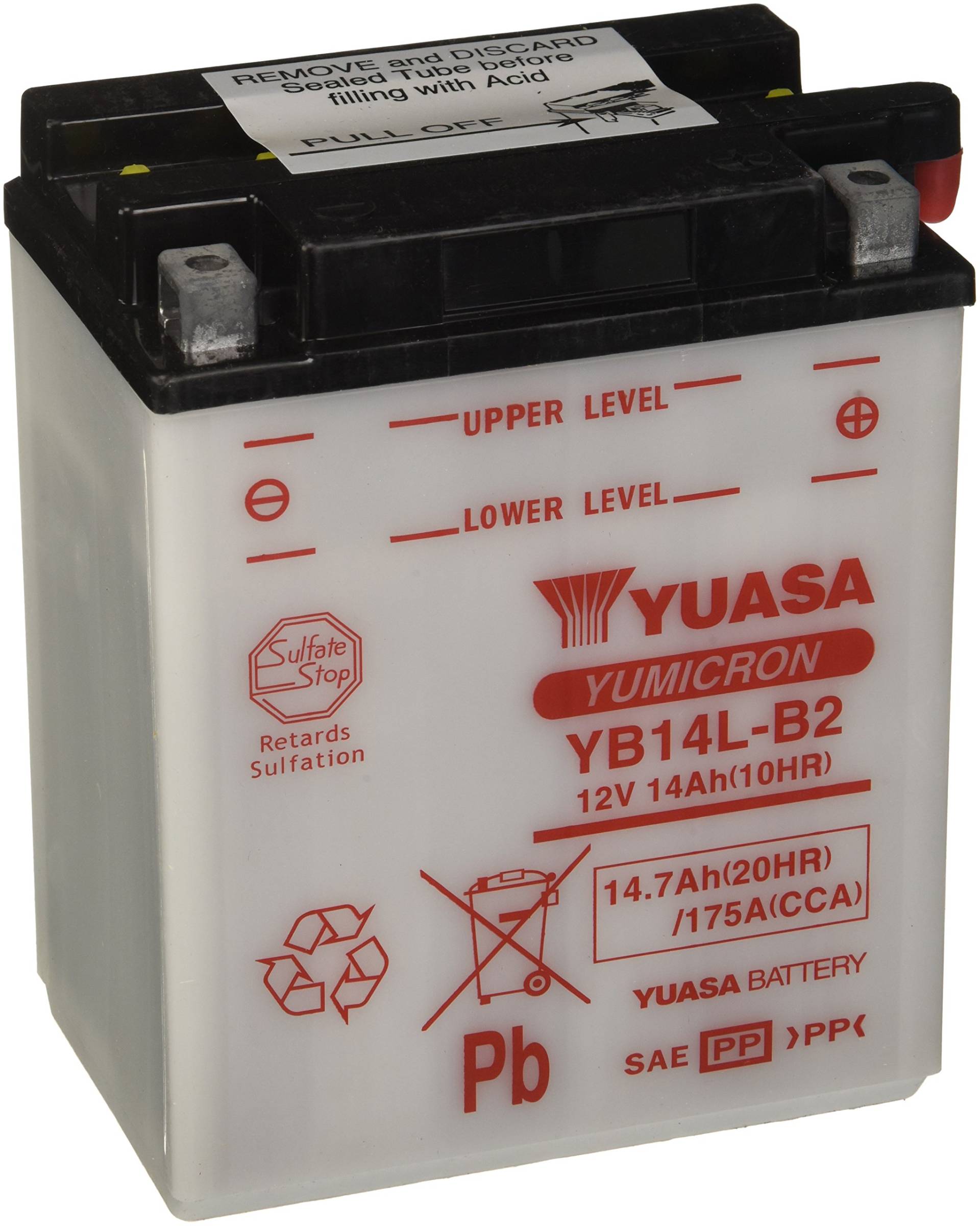 YUASA BATTERIE YB14L-B2 offen ohne Saeure, 134 mm x 89 mm x 166 mm von Yuasa