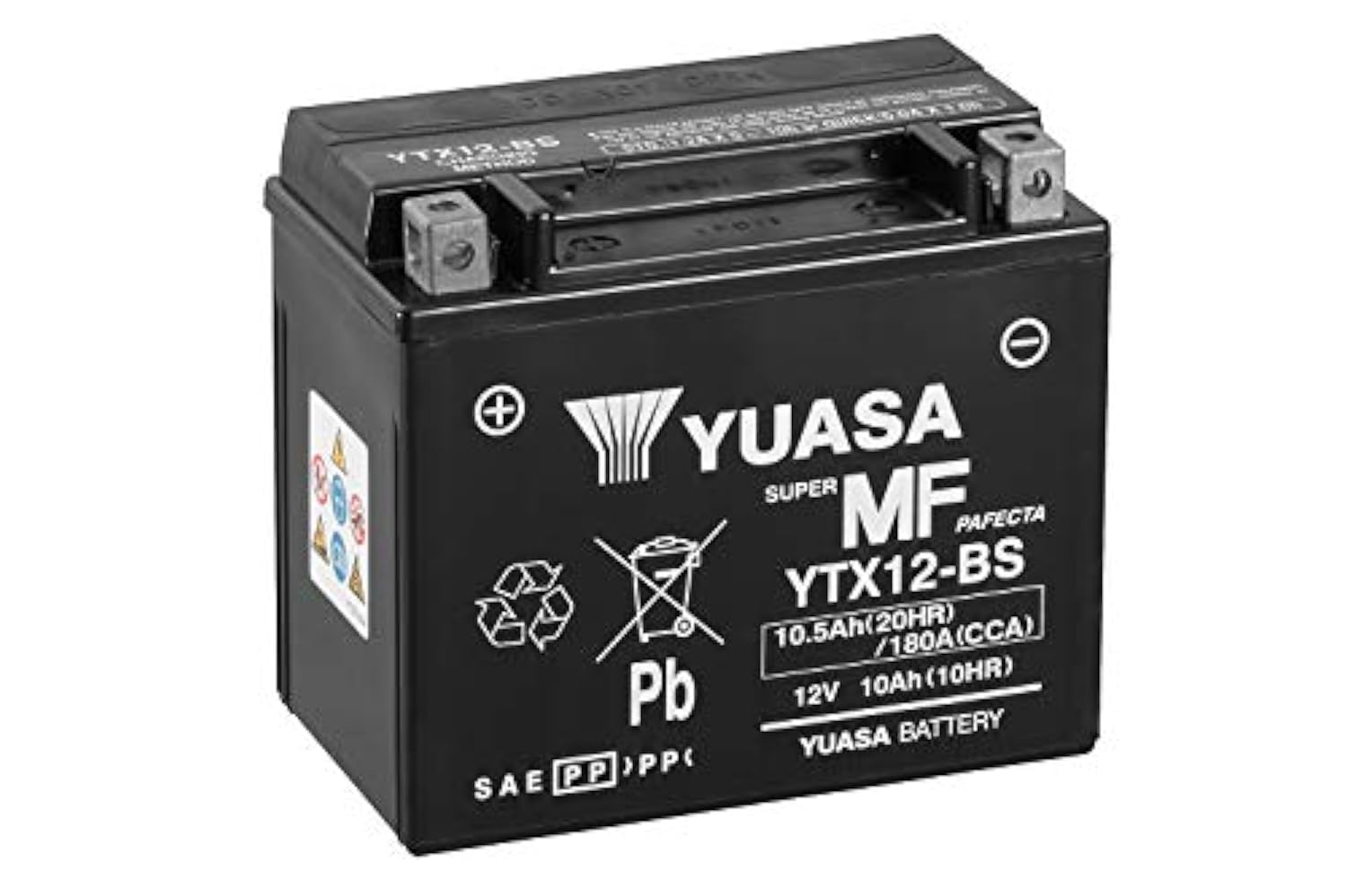 Yuasa YTX12 12V 180 CCA wartungsfreie VRLA AGM Motorradbatterie schwarz von Yuasa