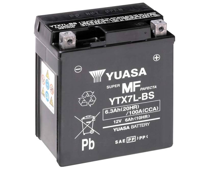 Yuasa YTX7L 12V 100 CCA wartungsfreie AGM VRLA Motorradbatterie schwarz von Yuasa