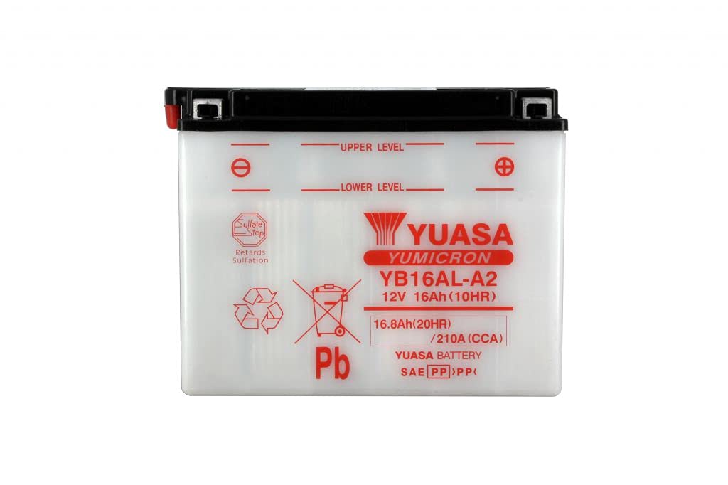 Yuasa YB16AL-A2 Dry Motorradbatterie, trocken, 12 V, 16 Ah, Maße: 205 x 71 x 164 mm, kompatibel mit Ducati Strada Biposto, SP, SPS 748 1997-2000 von Yuasa