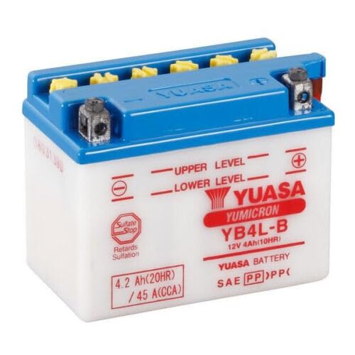 Yuasa YB4L-B Dry Motorradbatterie – trocken geliefert – 12 V 4 Ah – Maße: 121 x 71 x 93 mm kompatibel mit Aprilia SR Ditech 50 2000-2005 von Yuasa
