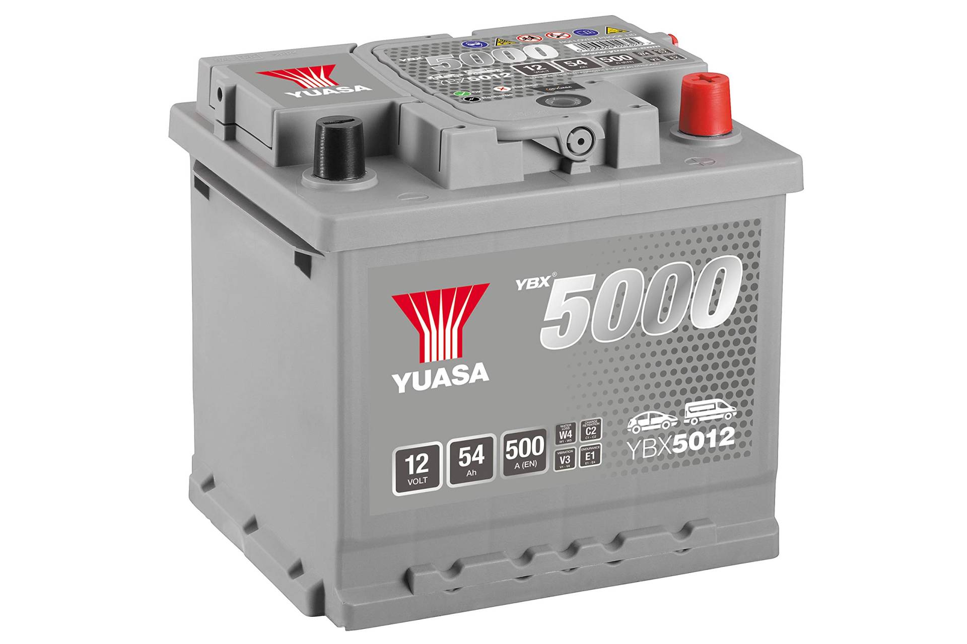 Yuasa YBX5012 Hochleistungs-Akku, 12 V, 54 Ah, 500 A, silberfarben von Yuasa