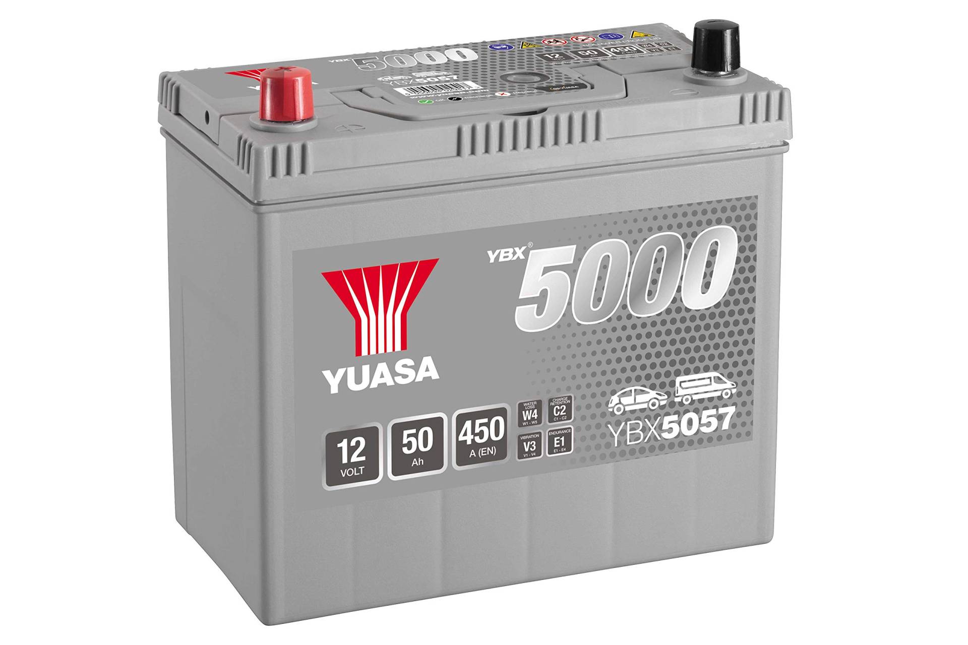 Yuasa YBX5057 Hochleistungs-Akku, 12 V, 50 Ah, 450 A, silberfarben von Yuasa