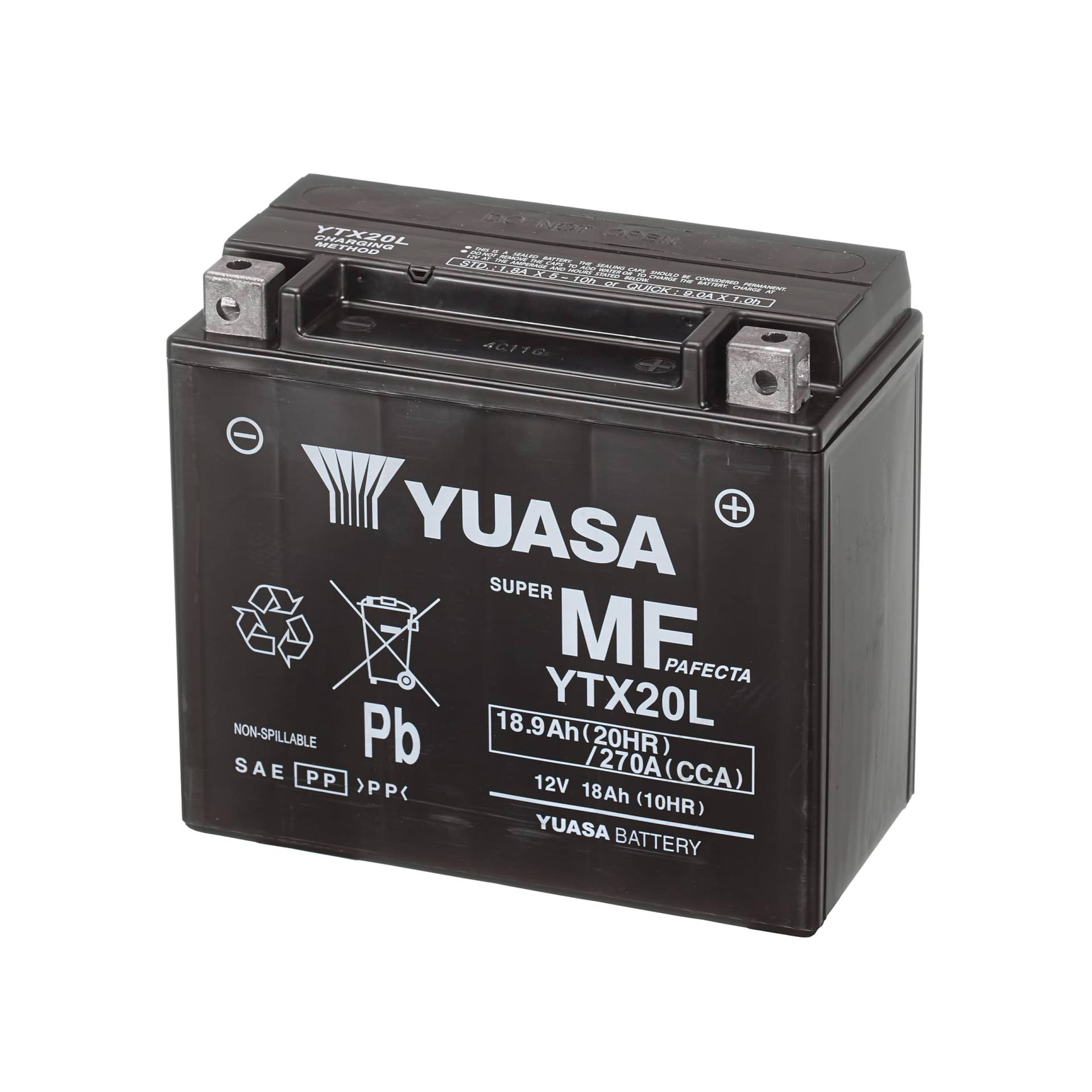Yuasa YTX20L 12V 270 CCA wartungsfreie AGM VRLA Motorradbatterie schwarz Yuasa YTX20L 12V 270 CCA wartungsfreie AGM VRLA Motorradbatterie schwarz von Yuasa