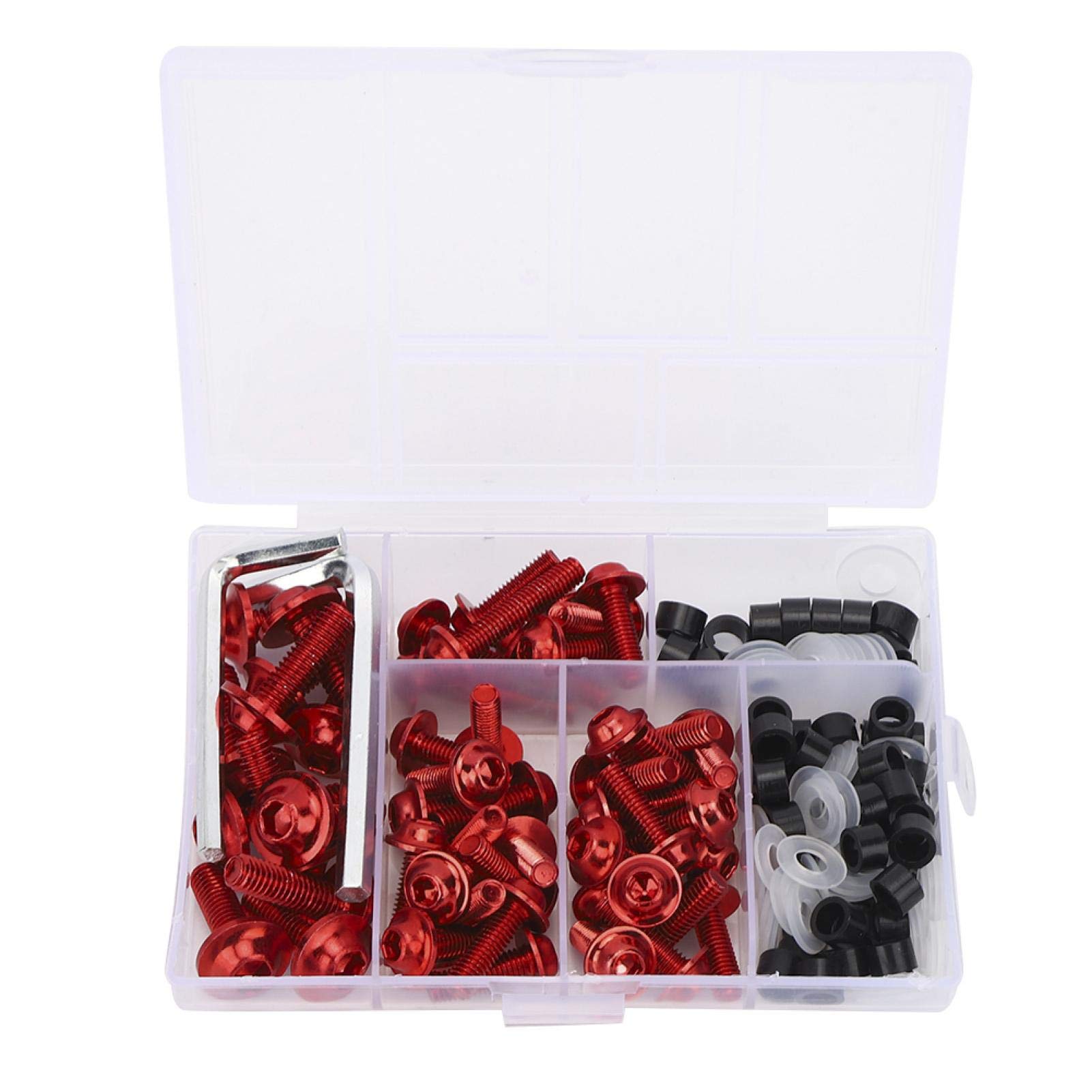 158 Teile/satz Universal-Verkleidungsschrauben-Dichtungsschlüssel-Kit, universelles brandneues ABS-Aluminium-Verkleidungsschrauben-Kit für Motorräder(rot) von Yuecoom