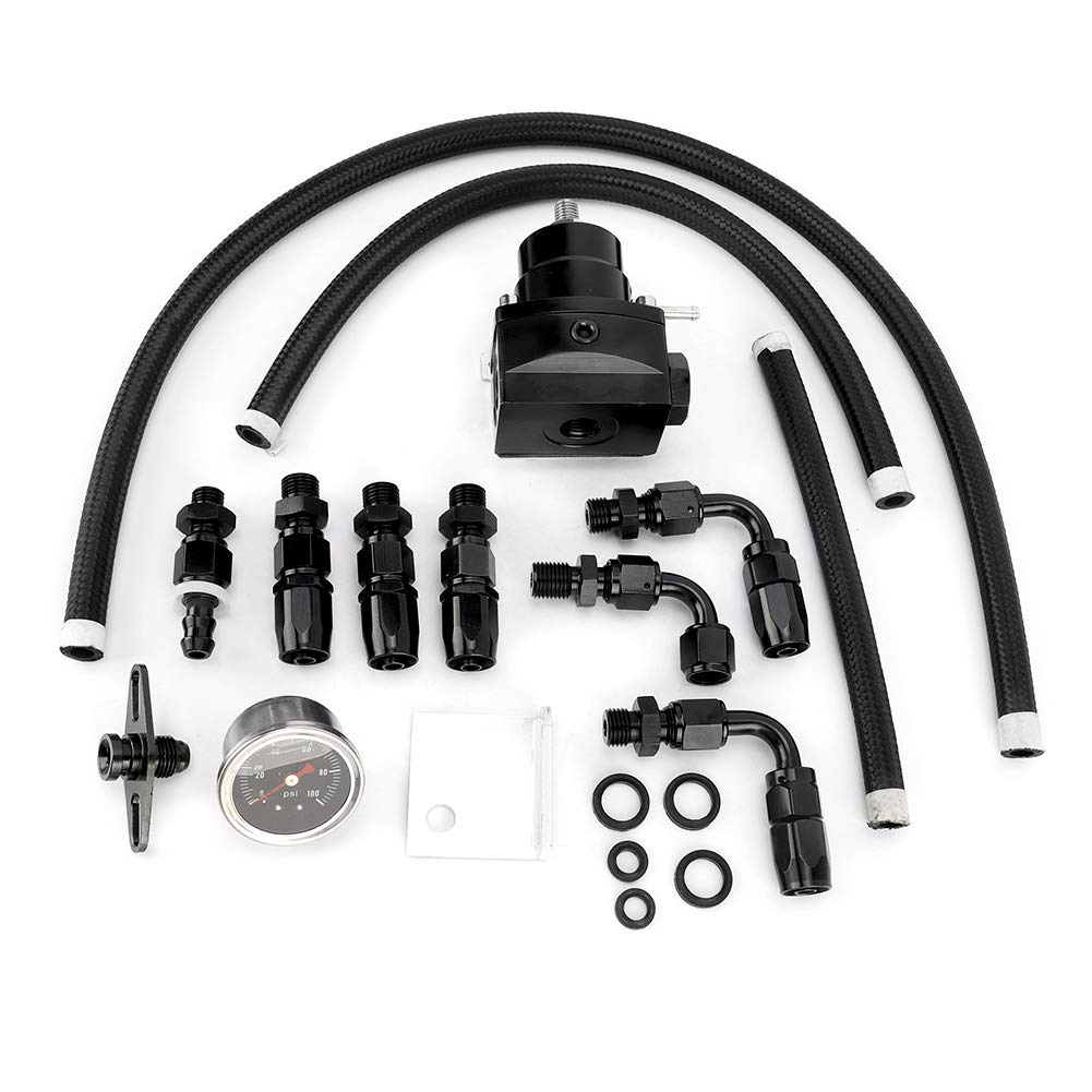 Kraftstoffdruckregler-Kit, Universal 304 Edelstahl einstellbar 3 Anschlüsse Kraftstoffdruckregler(Schwarz) von Yuecoom