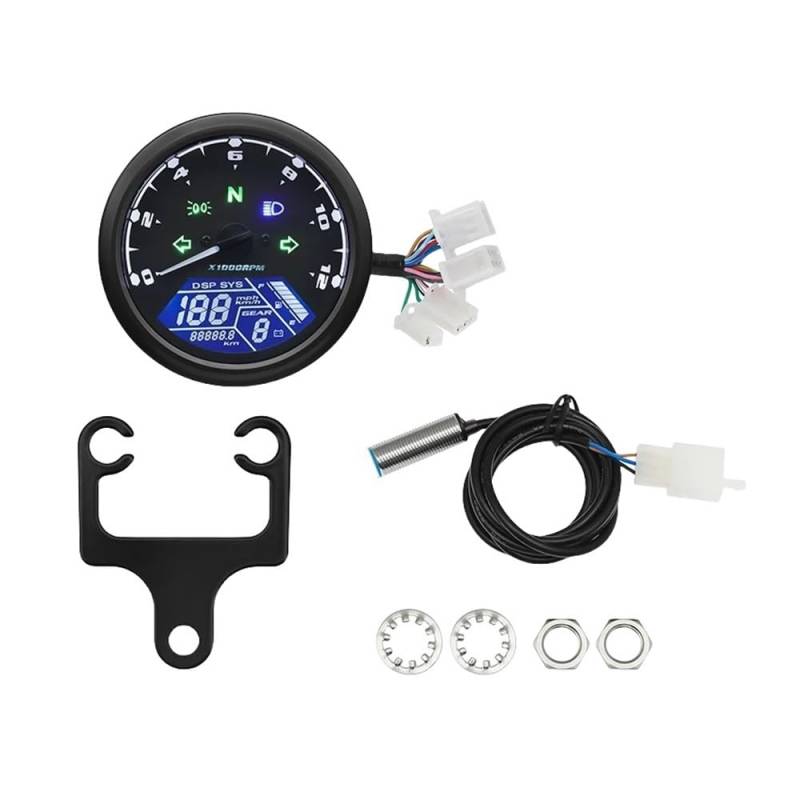 0~12000 U/min Universal Motorrad Tachometer Armaturenbrett Digitalanzeige Geschwindigkeit MPH Km/h Drehzahlmesser Kraftstoff Für Tachometer Digital von Yuegtik