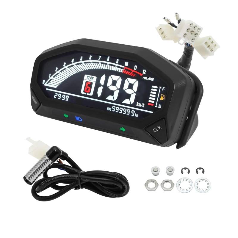 12000 RPM Motorrad-Tachometer Tachometer Kilometerzähler 6-Gang-Digitalmeter FÜR Y&amaha FÜR K&awasaki FÜR D&ucati 1/2/4 Zylinder Tachometer Digital von Yuegtik